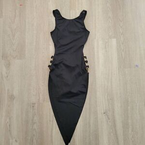 Weissman dance costume black unitard with tan cut out sides child medium NWOT